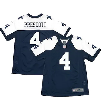 youth nike dak prescott navy dallas cowboys throwback game 